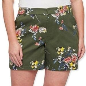 a.n.a Floral Green Twill Blend Shorts